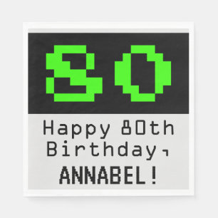 Serviette En Papier 80e anniversaire - Nerdy / Geeky Style "80" & Nom