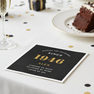 Serviette En Papier 80e anniversaire Nom 1946 Black Gold Elegant Chic