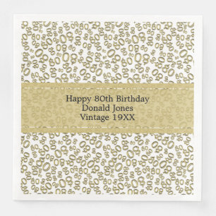 Serviette En Papier 80e anniversaire Numéro moderne Motif Or/Blanc