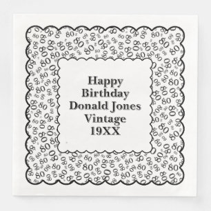 Serviette En Papier 80e anniversaire Numéro Motif pétoncles Noir/Blanc