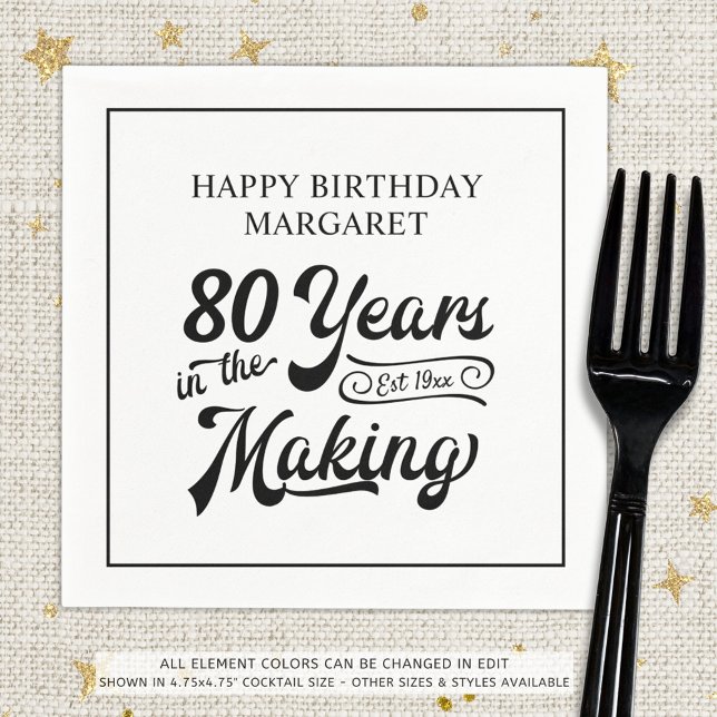 Serviette En Papier 80e anniversaire ou tout Anniversaire Rétro 80 ans (Créateur téléchargé)