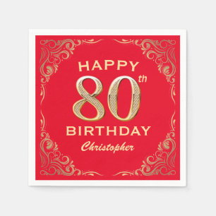 Serviette En Papier 80e anniversaire Parties scintillant rouge et or