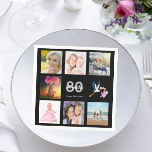 Serviette En Papier 80e anniversaire photo collage noir