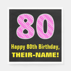 Serviette En Papier 80e anniversaire : Pink Stripes and Hearts "80" + 