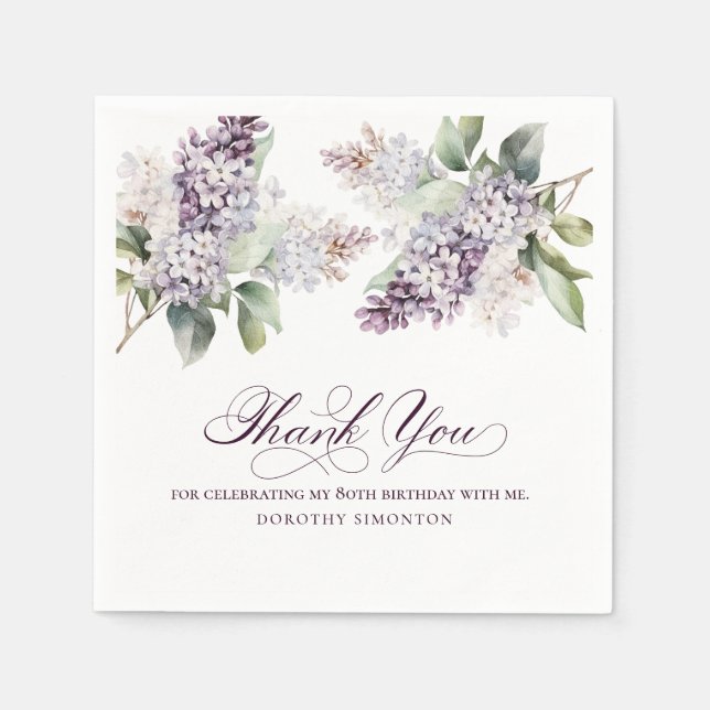 Serviette En Papier 80e anniversaire Purple Lilac Spring Flower Cockta (Devant)