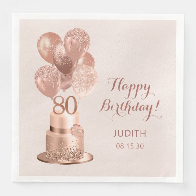 Serviette En Papier 80e anniversaire Rose Gold Cake (Devant)