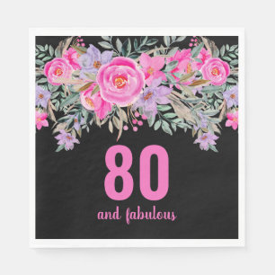 Serviette En Papier 80e anniversaire rose noir serviettes de fête flor