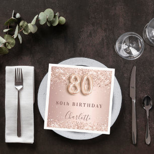 Serviette En Papier 80e anniversaire rose or blush nom