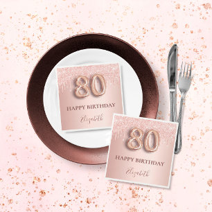 Serviette En Papier 80e anniversaire rose or blush parties scintillant