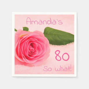 Serviette En Papier 80e anniversaire rose rose personnalisé nom motiva