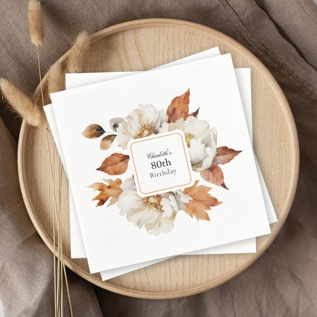 Serviette En Papier 80e anniversaire Rustic Feminine Fall Floral (Créateur téléchargé)