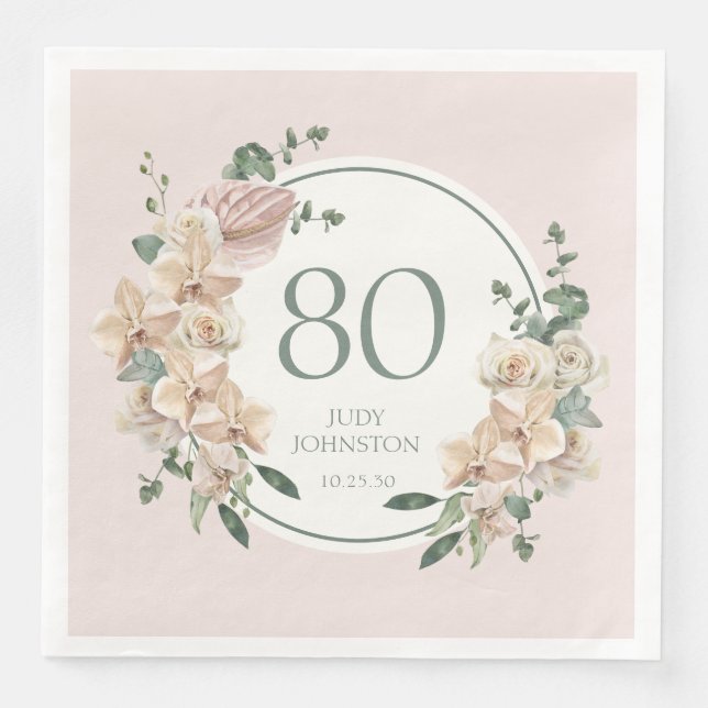 Serviette En Papier 80e anniversaire Tropical Floral (Devant)