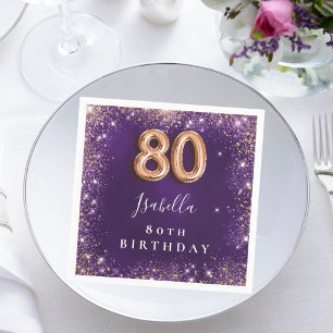 Serviette En Papier 80e anniversaire violet rose or nom