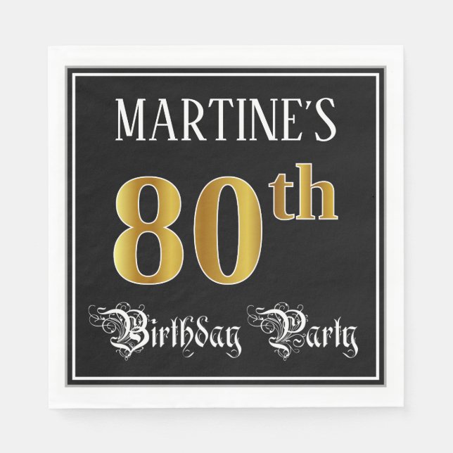Serviette En Papier 80e Birthday Party — Fancy Script, Faux Gold Look (Devant)