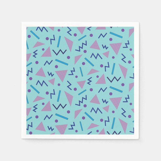 Serviette En Papier 80s 90s Memphis style géométrique bleu (Devant)