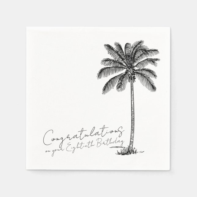 Serviette En Papier 80th Birthday Tropical Palm Tree Congratulations (Devant)