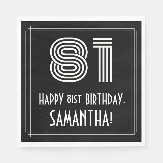 Serviette En Papier 81e anniversaire : Art Déco Inspiré Look "81" + No (Devant)