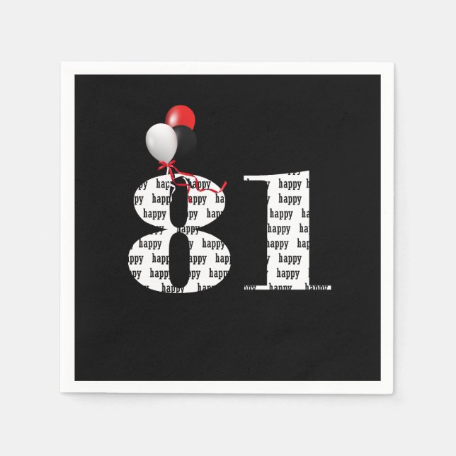 Serviette En Papier 81e anniversaire ballons de fête (Devant)