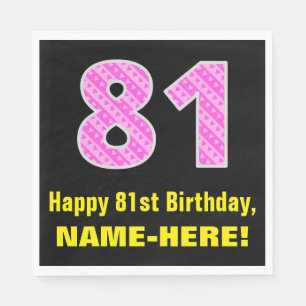 Serviette En Papier 81e anniversaire : Pink Stripes and Hearts "81" + 