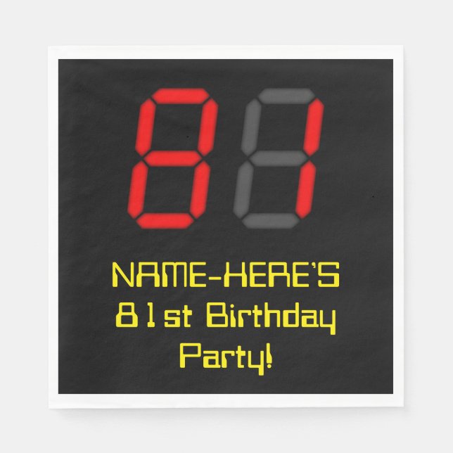 Serviette En Papier 81e anniversaire : Rouge Digital Clock Style "81"  (Devant)