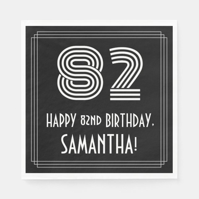 Serviette En Papier 82e anniversaire : Art Déco Inspiré Look "82" + No (Devant)