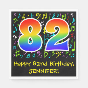 Serviette En Papier 82e anniversaire - Symboles de musique colorée, Ar