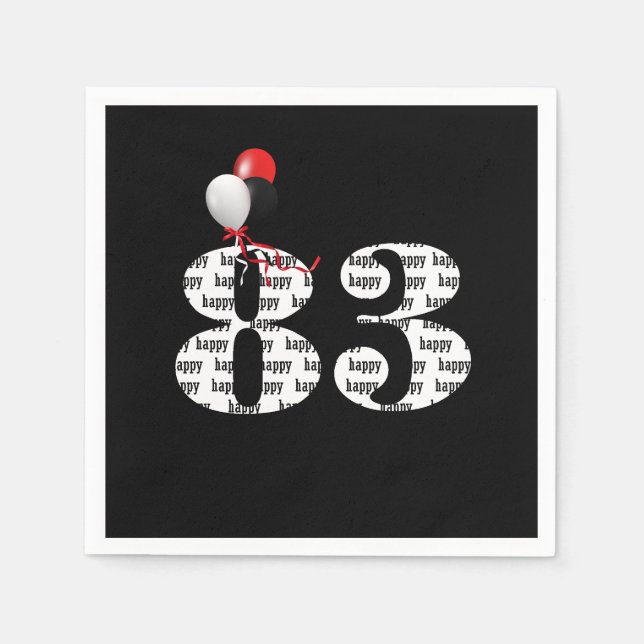 Serviette En Papier 83e anniversaire ballons de fête (Devant)