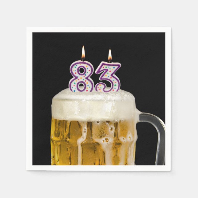 Serviette En Papier 83e anniversaire Bière sur noir (Devant)
