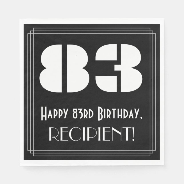 Serviette En Papier 83ème anniversaire : Art Déco Inspiré Look "83" +  (Devant)