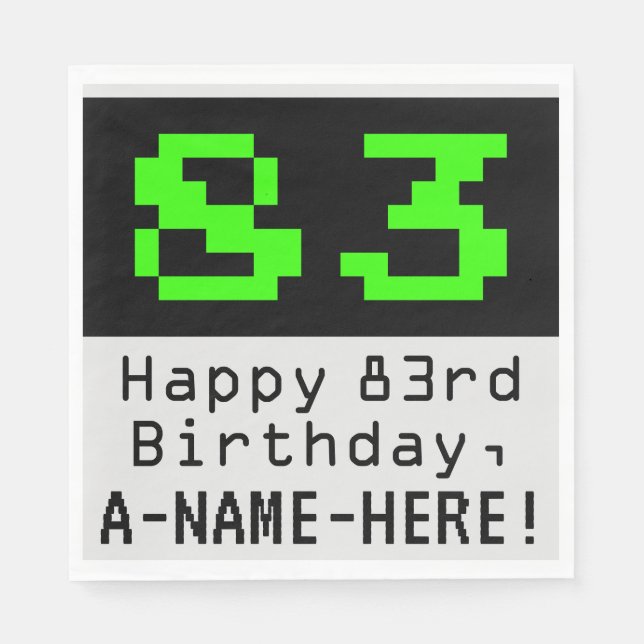 Serviette En Papier 83ème anniversaire - Nerdy / Geeky Style "83" & No (Devant)