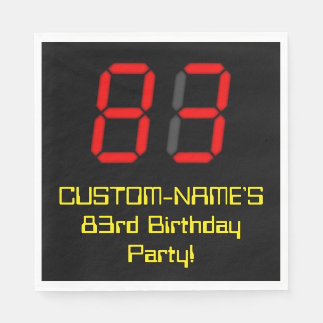 Serviette En Papier 83ème anniversaire : Rouge Digital Clock Style "83 (Devant)