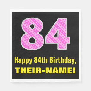 Serviette En Papier 84e anniversaire : Pink Stripes and Hearts "84" + 