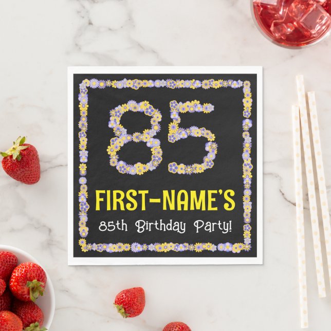 Serviette En Papier 85e anniversaire : Floral Flowers Numéro, Nom pers (En situation)
