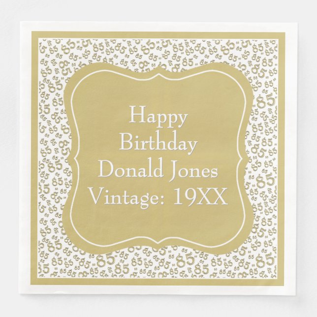 Serviette En Papier 85e anniversaire Gold/White Motif numéro de suppor (Devant)