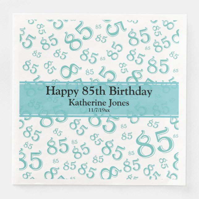Serviette En Papier 85e anniversaire Random Number Motif Turquoise/bla (Devant)