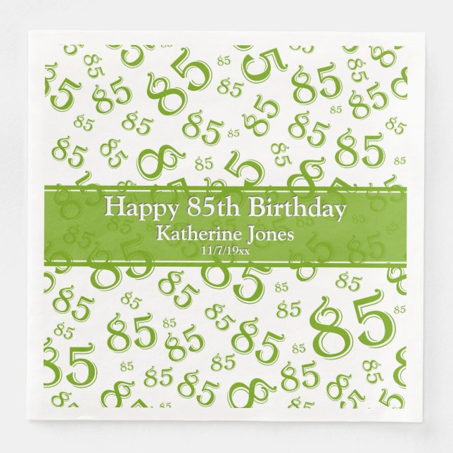 Serviette En Papier 85e anniversaire Random Number Motif Vert/Blanc (Devant)