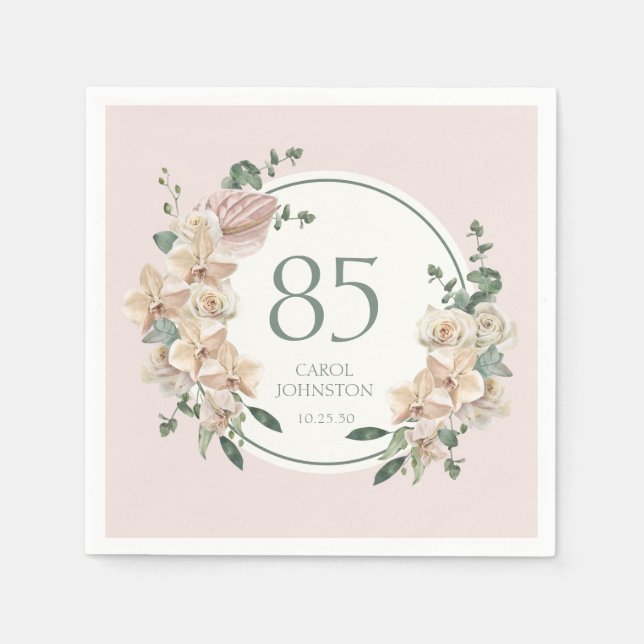 Serviette En Papier 85e anniversaire Tropical Floral (Devant)