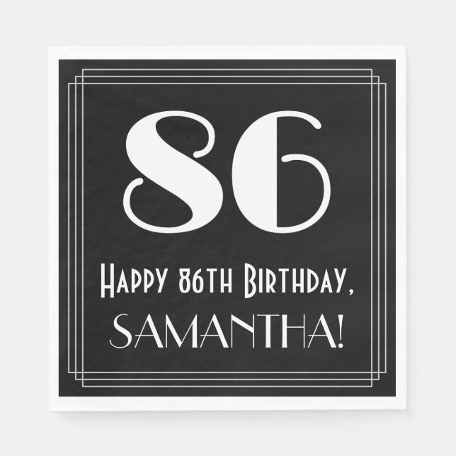 Serviette En Papier 86e anniversaire ~ Art Déco Inspiré Look "86", Nom (Devant)
