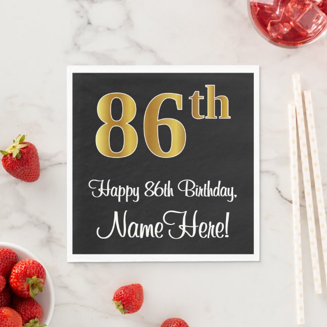Serviette En Papier 86e anniversaire ~ Elégant Luxueux Faux Gold Look  (En situation)