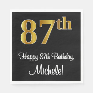Serviette En Papier 87e anniversaire ~ Elégant Luxueux Faux Gold Look