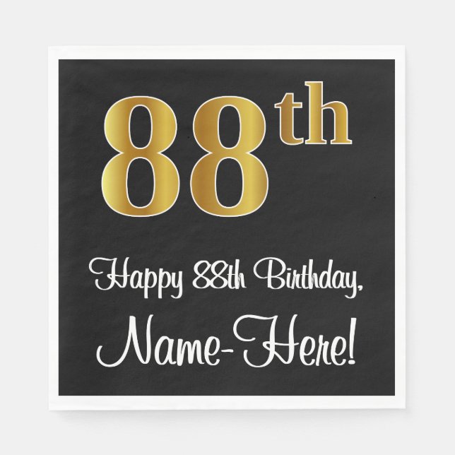 Serviette En Papier 88e anniversaire ~ Elégant Luxueux Faux Gold Look  (Devant)