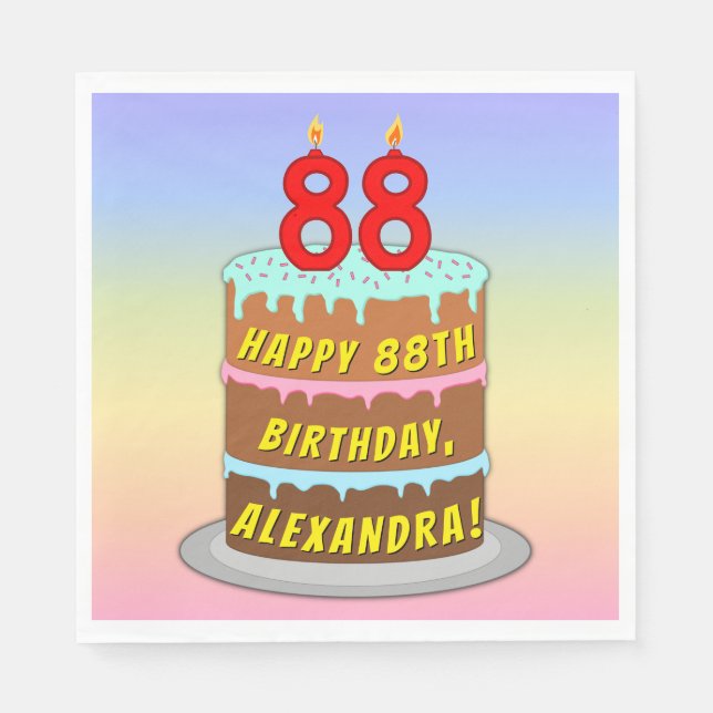 Serviette En Papier 88e anniversaire : Fun Cake and Candles + Nom pers (Devant)