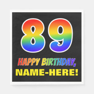 Serviette En Papier 89e anniversaire : Gras, amusant, simple, arc-en-c