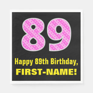 Serviette En Papier 89e anniversaire : Pink Stripes and Hearts "89" + 