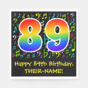 Serviette En Papier 89e anniversaire - Symboles de musique colorée, Ar