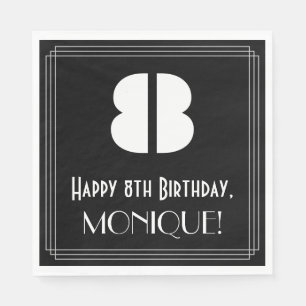 Serviette En Papier 8e anniversaire : Art Déco Inspiré Look "8" + Nom