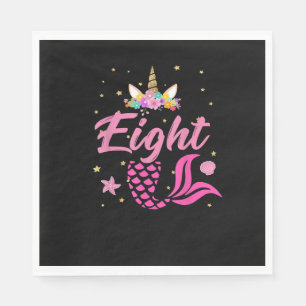 Serviette En Papier 8e anniversaire fille Unicorn Chemise Mermaid Queu