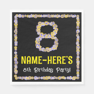 Serviette En Papier 8e anniversaire : Floral Flowers Numéro, Nom perso