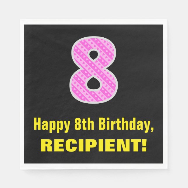 Serviette En Papier 8e anniversaire : Pink Stripes and Hearts "8" + No (Devant)