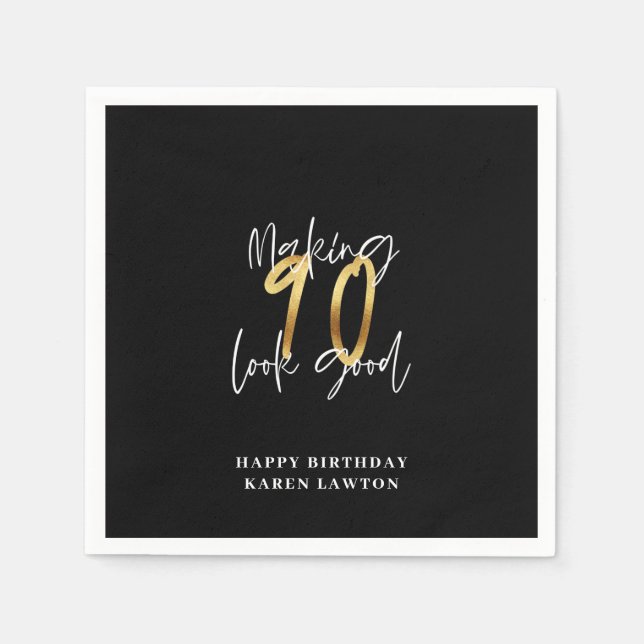 Serviette En Papier 90 ans en or (Devant)